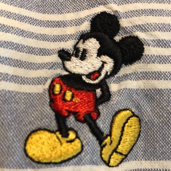 Vintage WALT DISNEY sz Medium Buttonfront Stripe Embroidered Mickey Mouse Cotton - Picture 13 of 16